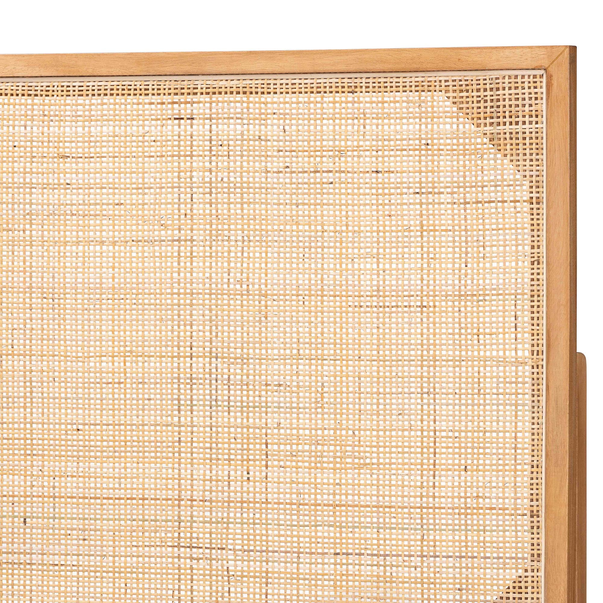 bali & pari Aurelia Rattan and Bayur Wood BOHO Headboard, Queen Size, Natural Brown