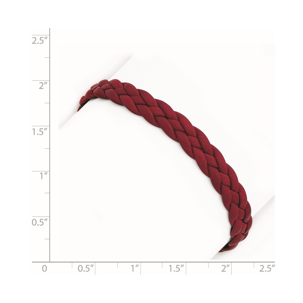 Diamond2Deal 925 Sterling Silver Rhodium Plated Red Braided Leather Bracelet for Men 7"