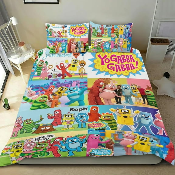 Bedding Set For Yo Gabba Gabba Comforter Cover Set Cute Duvet Cover Sets Super Soft For Teens Kids Bedroom Gifts,1 Duvet Cover with 2 Pillowcases Twin 3 Piece