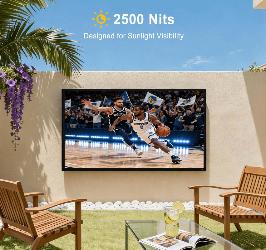 55'' Outdoor Smart TV, 4K UHD Smart TV 2500nits High Brightness TV, IP65 Waterproof with Dolby Atmos, Voice Assistant Remote, Chromecast for Full Sun