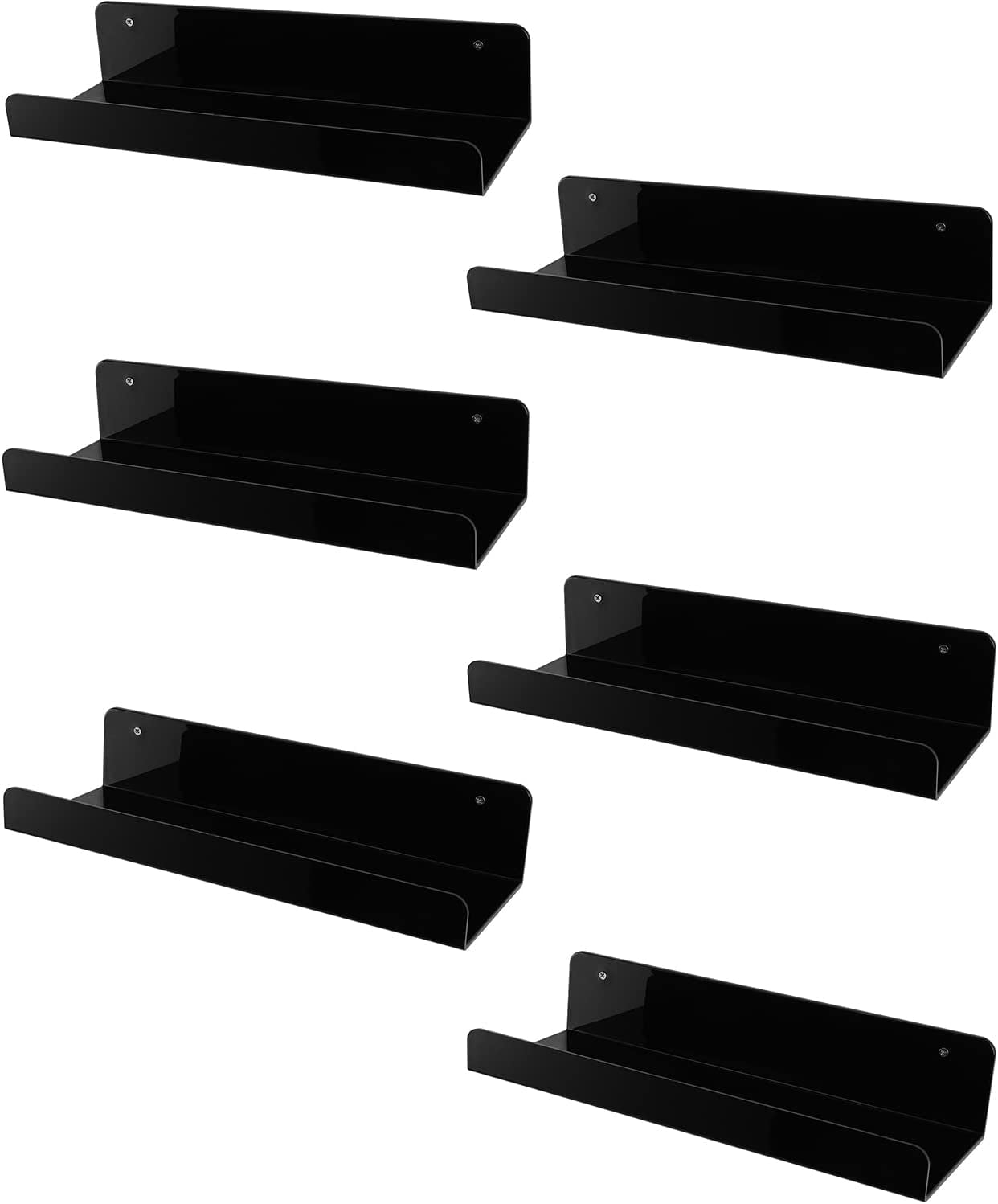 PIKADINGNIS 6 Pack Black Floating Shelves,15 Inch Acrylic Shelves Floating Bookshelf,Acrylic