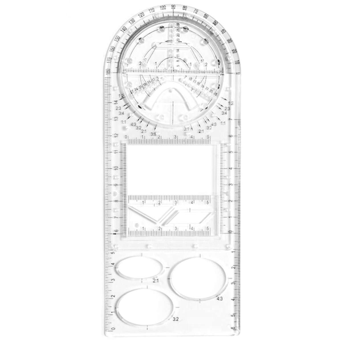Hands DIY Geometric Ruler with 14 Shapes Transparent Drawing Ruler with Clear Scale Draft Rulers