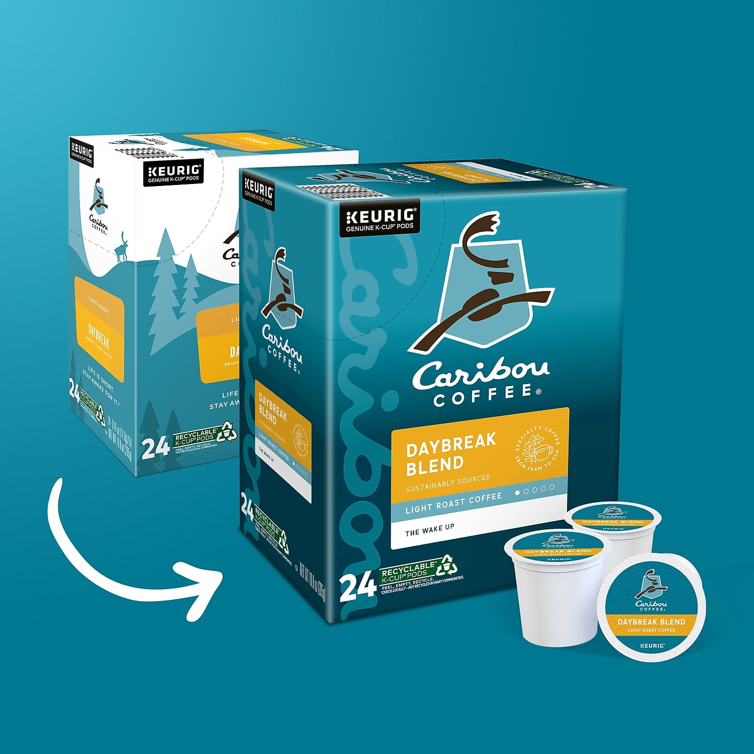 Caribou Coffee Daybreak Morning Blend K-Cup Pods, Light Roast, 24 Count for  Keurig Brewers