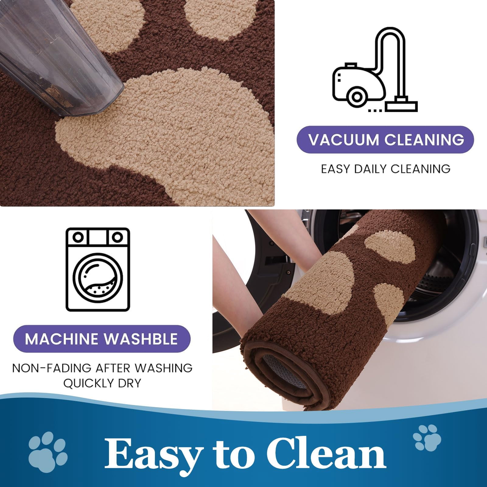 Smiry Dog Door Mats for Muddy Shoes and Paws, Non Slip Low-Profile Washable Indoor Doormats, Absorbent Dirt Trapper Entryway Rugs, 30"x20", Brown