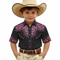 thumbnail image 4 of NAFUU Kids Boys Shirts Western Cowboy 3D Print Lapel Shirt Short Sleeve Button Down Casual Top For Children Youth Spring Tops For Boys Sizes 8-9 Years, 4 of 4