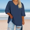 thumbnail image 5 of Bovxnpu 3/4 Length Sleeve Womens Tops, Plus Size Cotton Casual Blouses for Women, Women's Oversized V-neck Short Sleeved Solid Summer Base Shirt Sports T-shirt XXL, 5 of 6