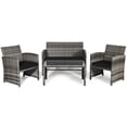thumbnail image 2 of Costway 4PCS Patio Rattan Furniture Set Conversation Glass Table Top Sofa Cushioned, Black, 2 of 10