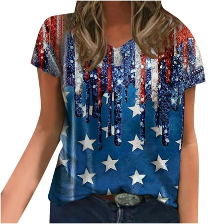 

Simplmasygenix Women Tops Summer Clearance Fashion Women s Summer V-Neck Short Sleeve Print Casual T-shirt Blouse