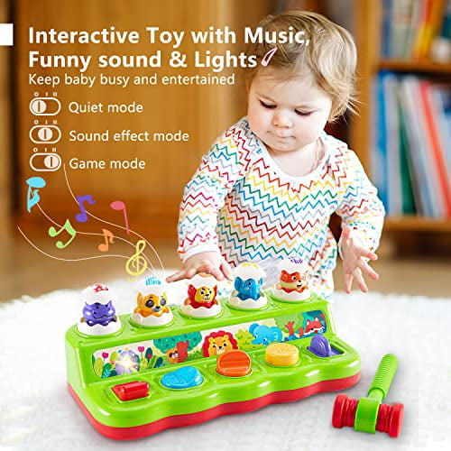 1 Year Old Toys for Boys Girls Birthday Gift,Cause and Effect Animal Pop Up Toy with Music and Light for Toddlers 1-3,Preschool Learning Educational Toys Easter Gifts for babies 6-12 months