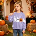 thumbnail image 5 of RUTAYY Girls Crewneck Sweatshirt Halloween Ghost Pumpkin Graphic Long Sleeve Kids Tops Casual Party Wear, Light Purple, 5 of 6