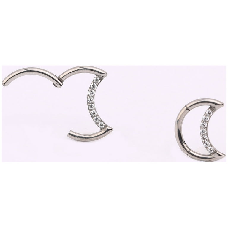 Implant Grade Titanium Crescent Moon White CZ Hinged Clicker Hoop Daith Cartilage Ring Implant Grade Titanium Crescent Moon White CZ Hinged Clicker Hoop Daith Cartilage Ring