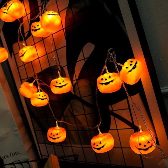 Halloween Pumpkin String Lights, 10 LED 5 FT Batterry Powered Pumpkin Lights 3D Waterproof Orange Jack-O-Lantern Lights, Flickering Light for Indoor Outdoor Party Decor