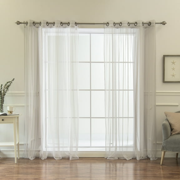 Quality Home Gathered Tulle Sheer Grommet Curtain Pair - 52"W x 63"L - GREY (Set of 2 Panels)