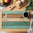 thumbnail image 2 of Placemats Set of 6, Farmhouse Teal Brown Woven Placemat, Linen Place Mats for Kitchen/Dining Tables, Vintage Wooden Striped Washable Table Mats for Party, 2 of 8