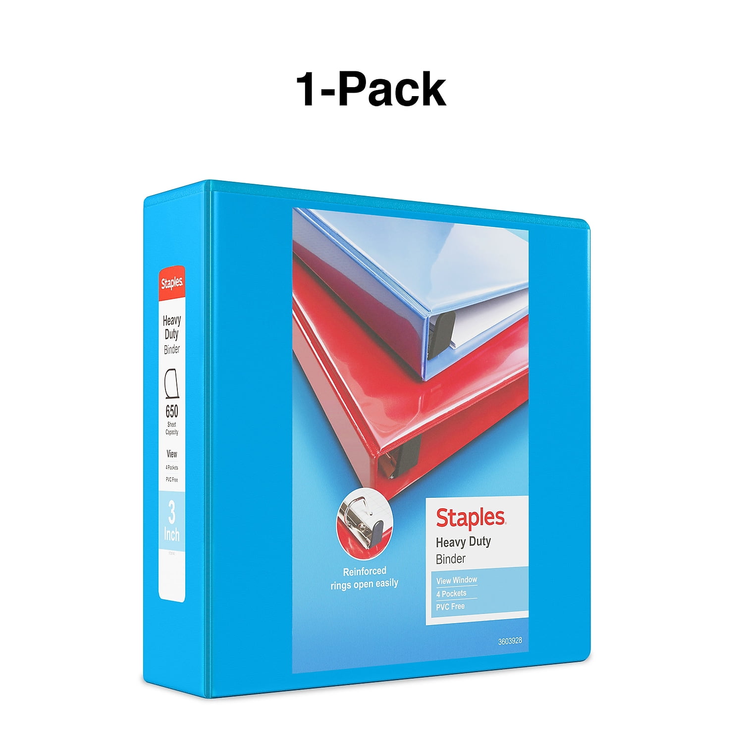 3" Staples Heavy-Duty View Binder with D-Rings Light Blue 976042