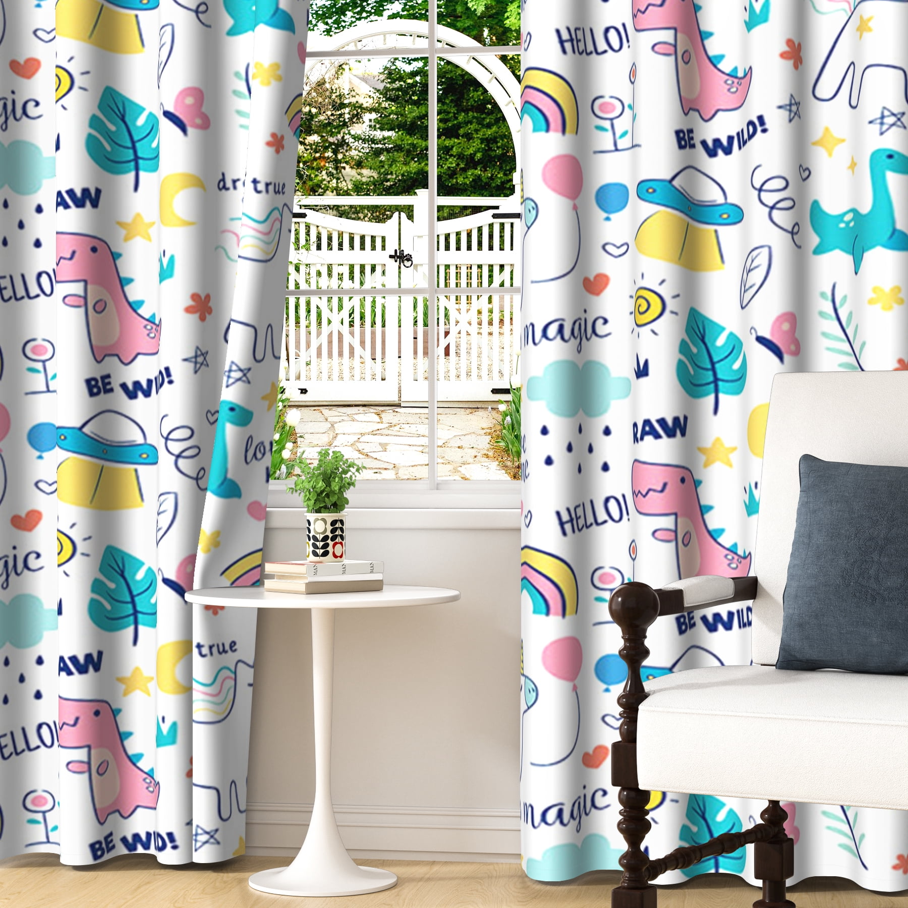 Lfeey Blackout Cartoon Curtains for Boy and Girl Rooms, Wild Dinosaur Print, 42x84 inch, 2 Panels
