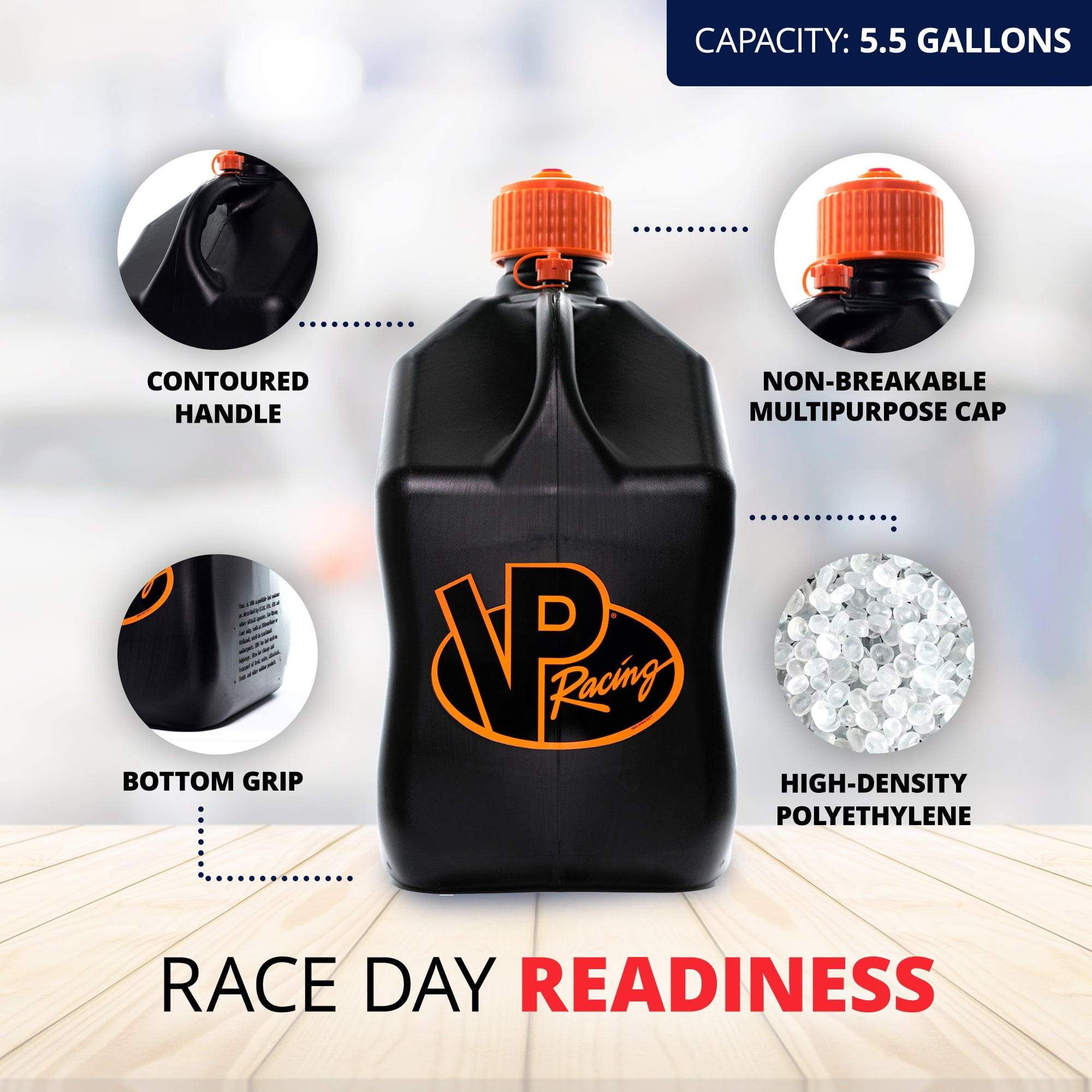 VP Racing 5.5 Gal Motorsport Racing Utility Container Jug, Black and Orange