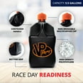 thumbnail image 3 of VP Racing Fuels Liquid Storage Container 3852-CA Motorsport; Black With Orange VP Racing Logo; 5 Gallon; Free Standing; Polyethylene; Square Shape; Polyethylene; With Cap, 3 of 9