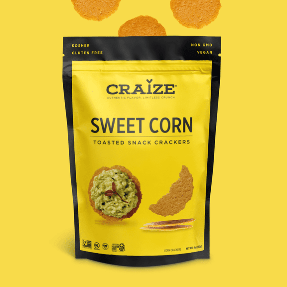 Pack of 6, Craize Sweet Corn Cracker Crisps, 4 oz