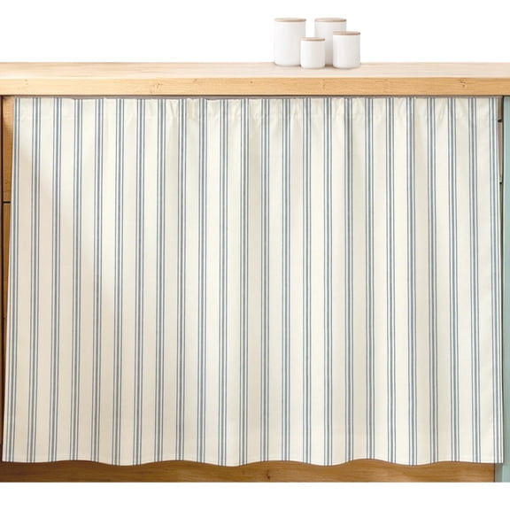 Blue Gray Striped Small Sink Skirt 10''x11'', Modern Boho Vertical Stripes Bathroom Vanity Utility Cabinet Curtain, Kitchen Under Sink Laundry Privacy Drape Waterproof Closet Curtains