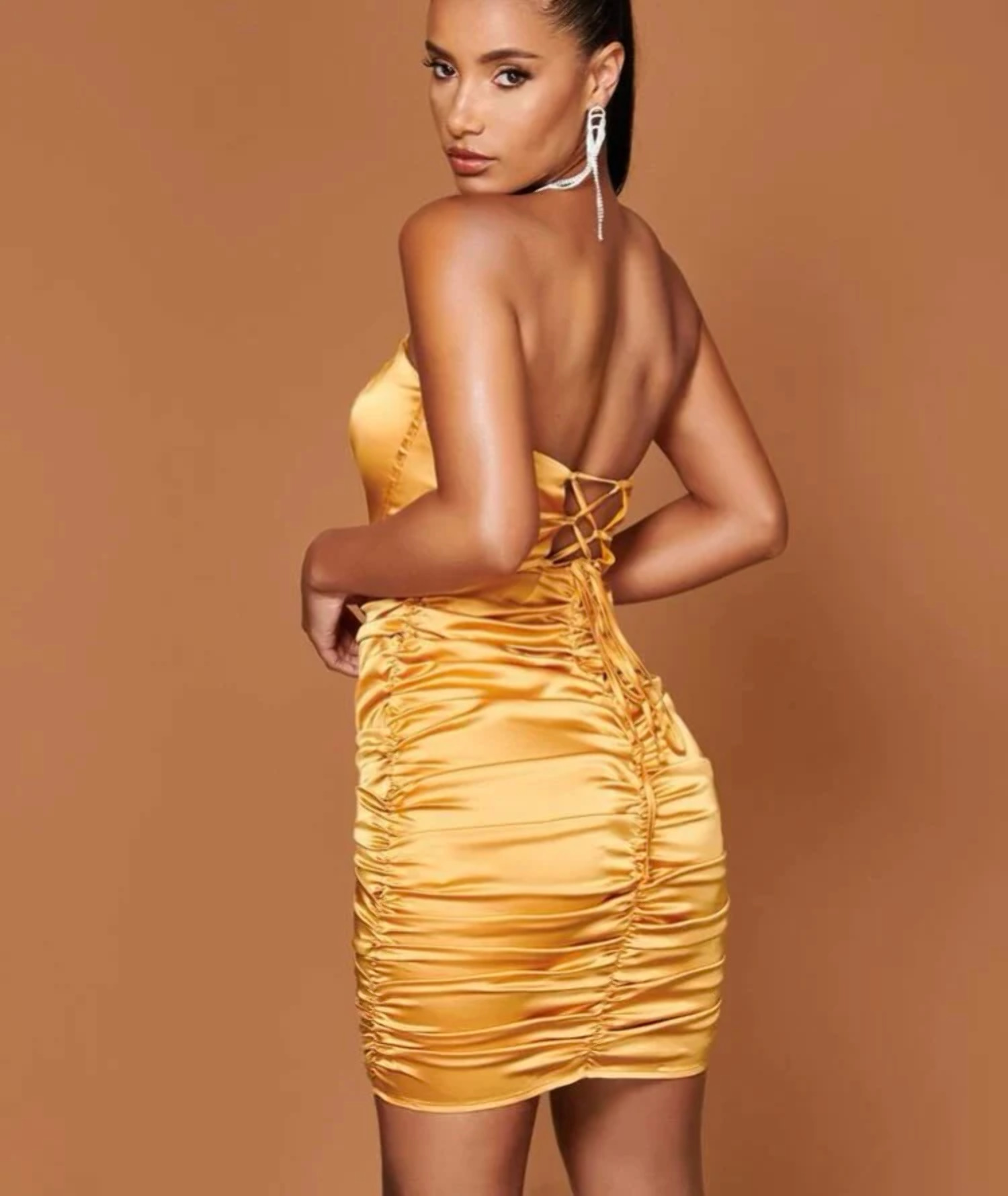 SHEIN BAE Ruched Strapless Dress