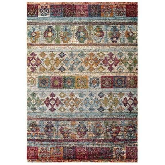 Modway Tribute 94.5x122" Nala Vintage Floral Lattice Area Rug in Multi-Color