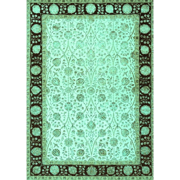 Ahgly Company Machine Washable Indoor Rectangle Persian Turquoise Blue Traditional Area Rugs, 5' x 7'