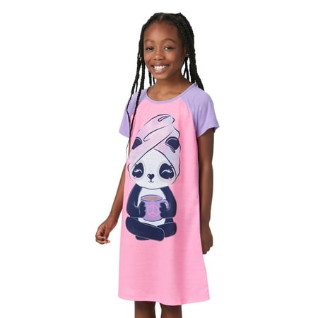 Saint Eve Kids Girls 2 Pack Nightgowns Short Sleeve 2 Piece Soft Jersey Sleep Shirt - Pink Panda X-Large