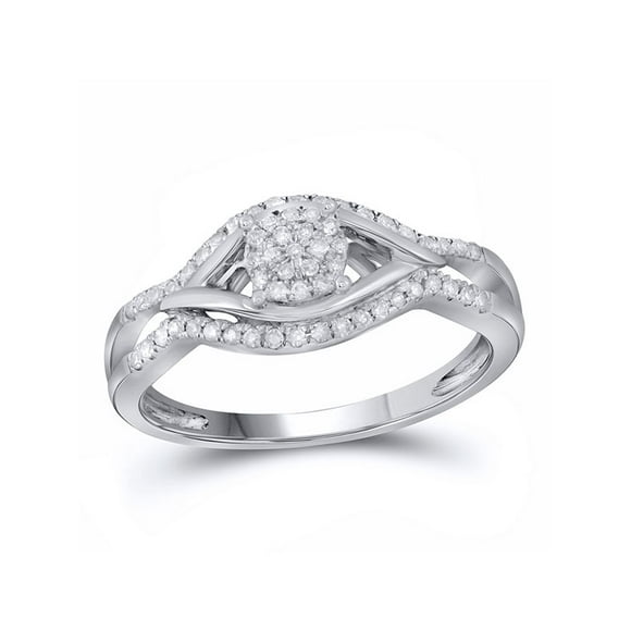 14kt White Gold Womens Round Diamond Cluster Ring 1/5 Cttw