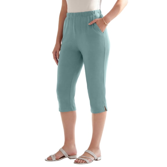 Roaman's Women's Plus Size Soft Knit Relaxed Pull-On Capri Pant