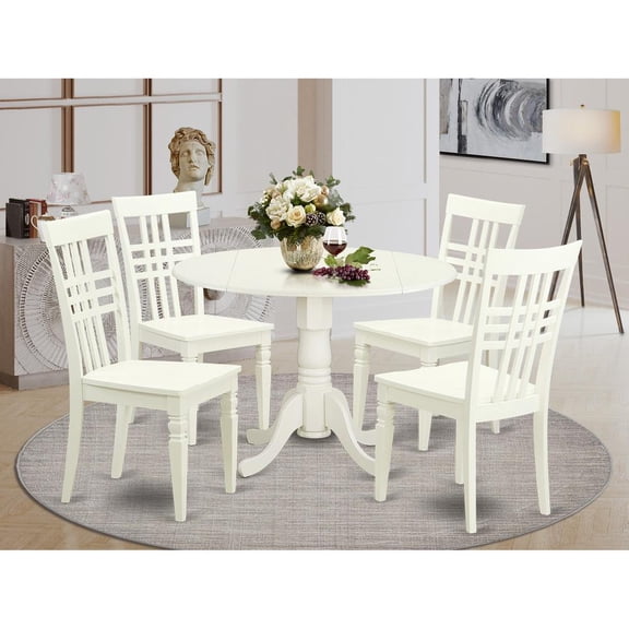 East West Furniture 5 PC Small Kitchen Table set with a Table and 4 Dining Chairs in Linen White
