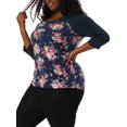 thumbnail image 1 of Camiseinformal con mangas raglán y bloques de color con estampado floral en parte superior de talgrande pamujer Azul marino XXL, 1 of 6