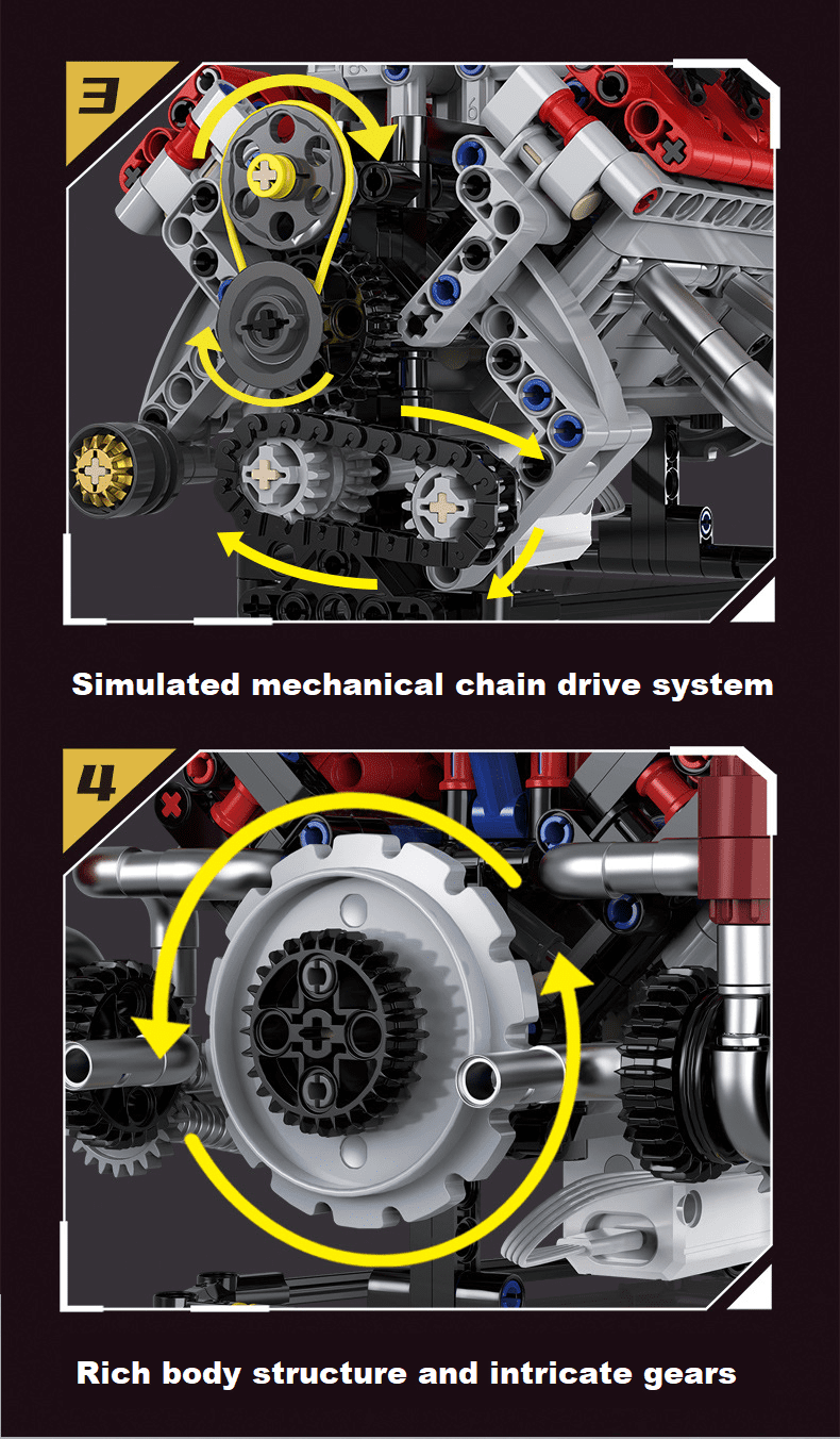 V8 Engine Building Blocks Sets, V8 Engine Model Kit That Runs, MOC Scale Model Kit with Battery and Motor, Build Your Own MOC Mini V8 Engine Model Toy, Construction Toys Gifts for Men Friends Couple
