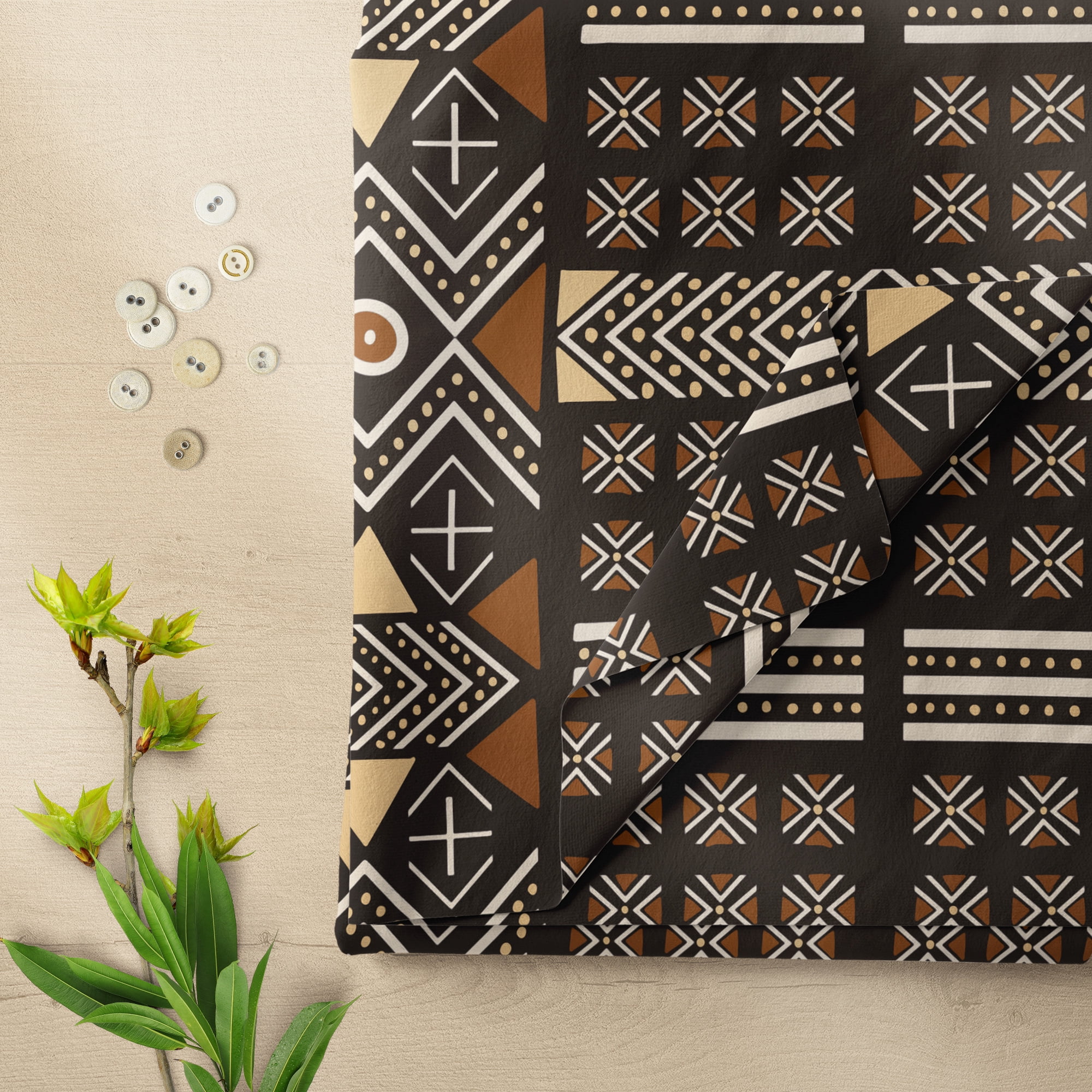1 Yard 100% Cotton African Mudcloth 1, Black, 44" Wide for Quilting & Sewing by David Textiles