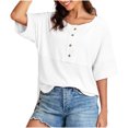 thumbnail image 2 of BSDJILFG Plus Size Waffle Shirts for Women 3/4 Sleeve White T-Shirt Crew Neck Tunic Button Up Short Sleeve Pullover Blouse, 2 of 7