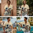 thumbnail image 2 of FOR U DESIGNS Vintage Frog Floral Wave Print Couple Outfits Matchable Clothes Women Sleeveless Dress or Men Casual Shirt Linen-Like Couple Outfits for Beach Vacation, 2 of 7