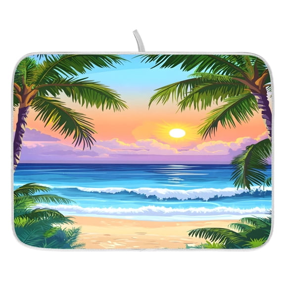 Ryvnso Summer Beach Dish Drying Mat for Kitchen Countertop 16x18 Small Dish Pad Drainer Rack Dish Sink Mats