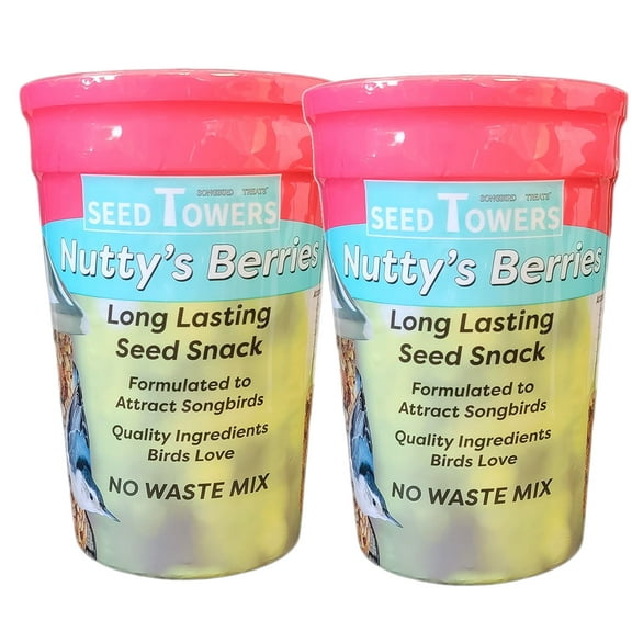 Songbird Treats Nutty's Berries Seed Tower 2 Pack | Bundle of 2 two pound Seed Log Towers for Wild Birds | Nutty's Berries 2 Pack