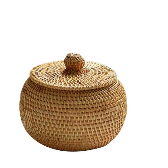 Wicker Stora Basket With Lid - Basket S Wicker Box - Woven For Bed , 15 X 12 Cm