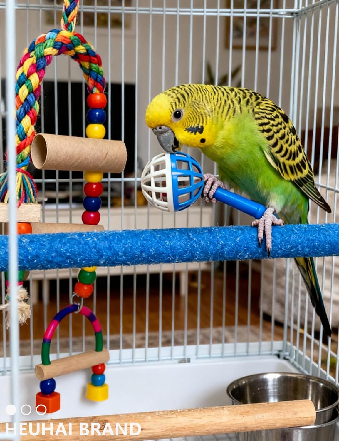 Bird Toys for Parakeets & Small Birds – Colorful Cage Fun with Bells & Rattan Balls