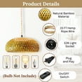 thumbnail image 4 of Boho Rattan Pendant Light, Plug-in Hanging Light with Woven Bamboo Lampshade, ON/OFF Switch, 15FT Hemp Rope Cord, Wicker Hanging Lamp for Bedroom, Living Room, Kitchen, Farmhouse Decor, 4 of 8