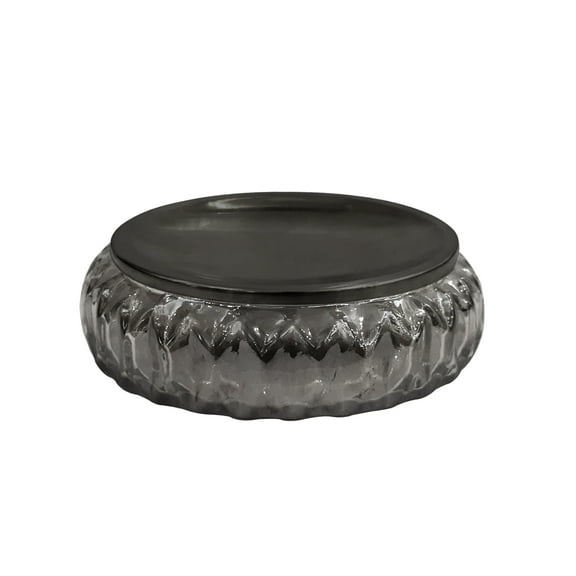 nu steel Glacier Smoke Collection Glass with Black Finish Metal Trim Bar Soap Dish Tray for Bathroom Vanities, Countertops, Pedestals, Kitchen Sink - Store Hand Soap, Bars, Sponges, Scrubbers - Smoke