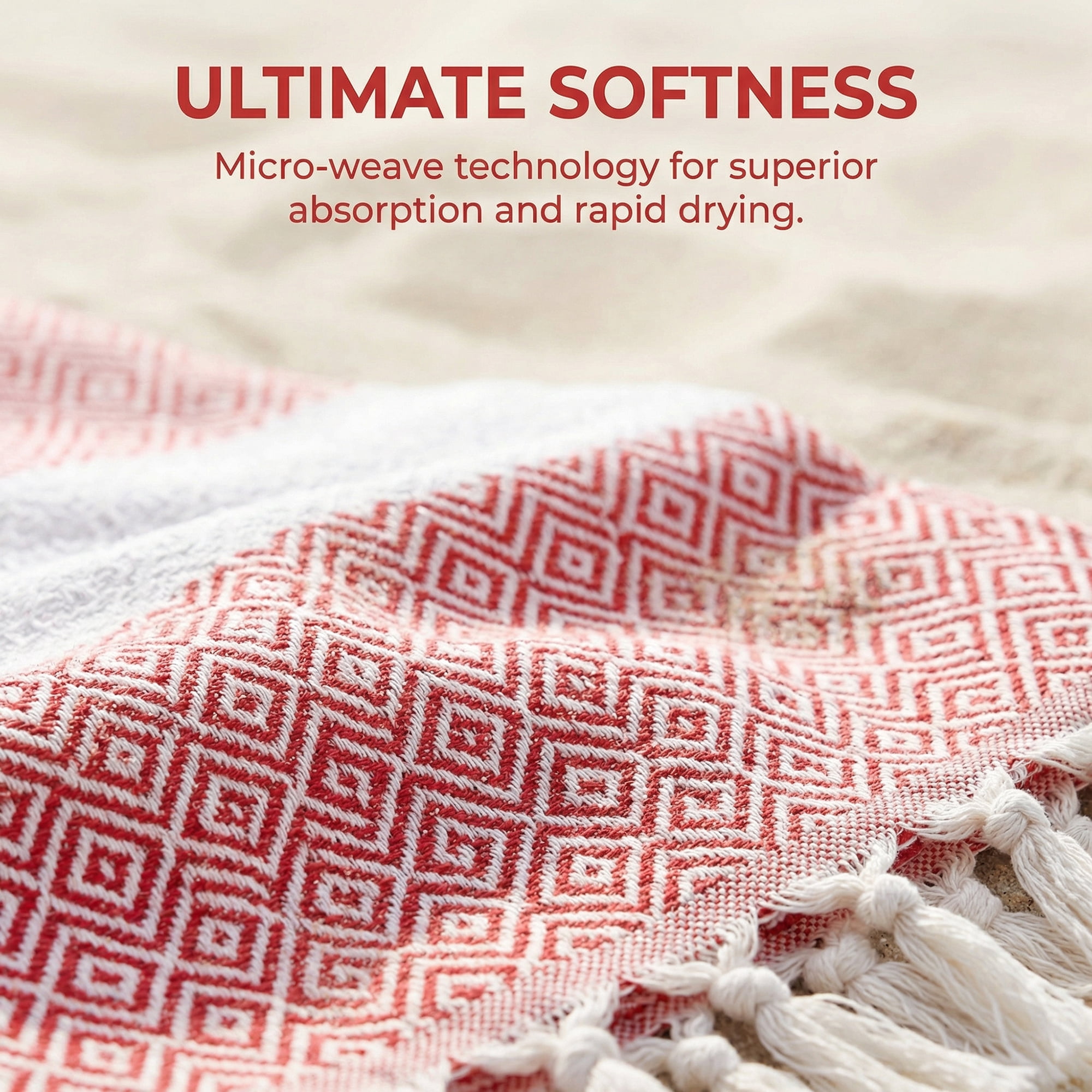 Unique Bargains Geometric Sandproof Quick Dry Turkish Beach Towel Crimson 71" x 40"