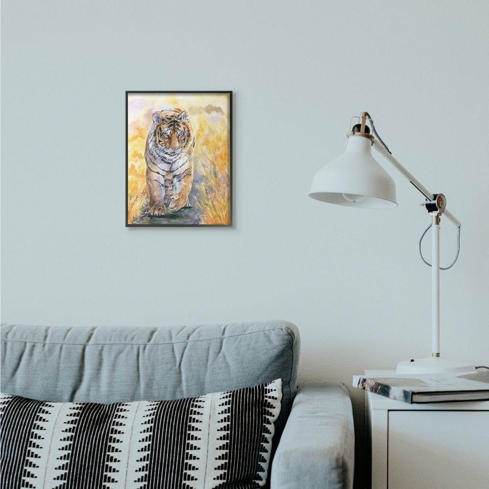 Stupell Industries Cool Tiger Large Cat Animal Orange Watercolor Painting Framed Giclee Texturized Art by George Dyachenko