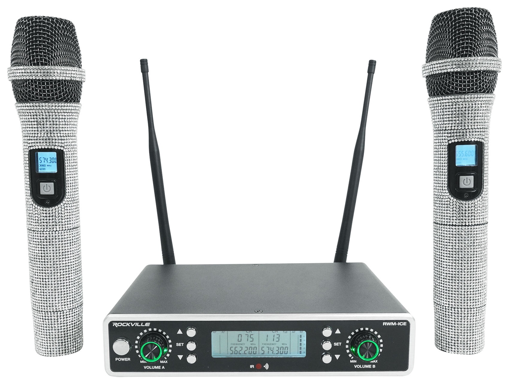 Rockville RWM-ICE Dual UHF 100 Chan. Diamond Handheld Wireless Microphone System