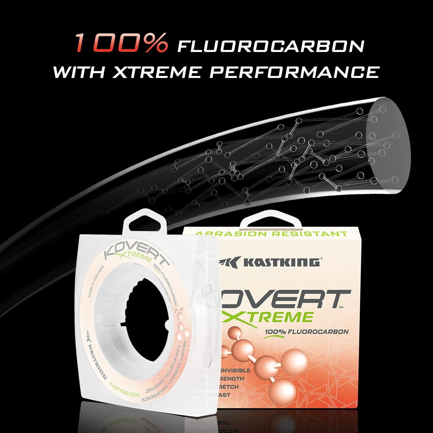 KastKing 100% Fluorocarbon Fishing line, Fishing Leader, Fast Sinking,25YD Spools Available- Kovert Xtreme
