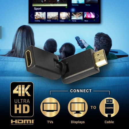 Xtreme HDMI Free-Angle Adaptor, 90 Degree and 270 Degree HDMI Adapter, 4K Male to Female Cable with Gold Plated Adaptors, Multi-Angle Adapter for HD TVs, Projectors, Desktops, LCD Screens, & More