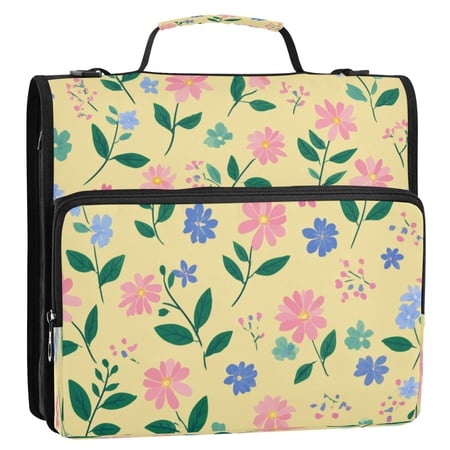 3 Ring Zipper Binder Stationery Organizer for Study Work Home Travel All-Purpose File Folder Storage Bag for Daily Document Organization Spring Meadow Floral Print
