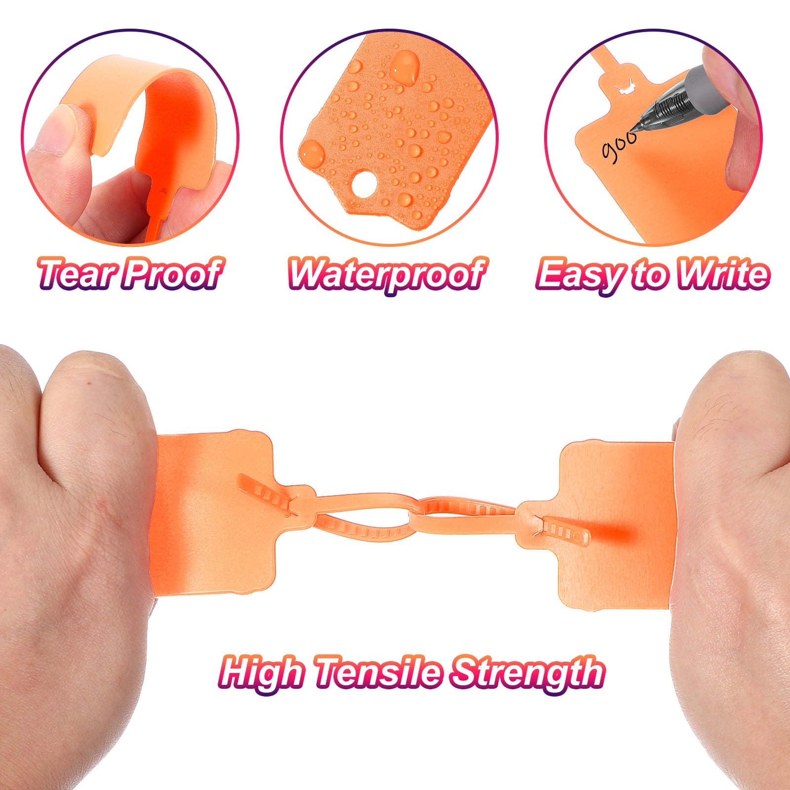 Uxcell 150Pcs Blank Waterproof Plastic Tags, Label Shipping Tag with Zip Tie, Orange 2.48 x 1.46Inch