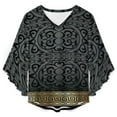 thumbnail image 4 of Greek Key Ornate Black & Gold Women's V-Neck Blouse With 3/4 Ruffled Bell Sleeves Casual Top Ladies Blouses, 4 of 7